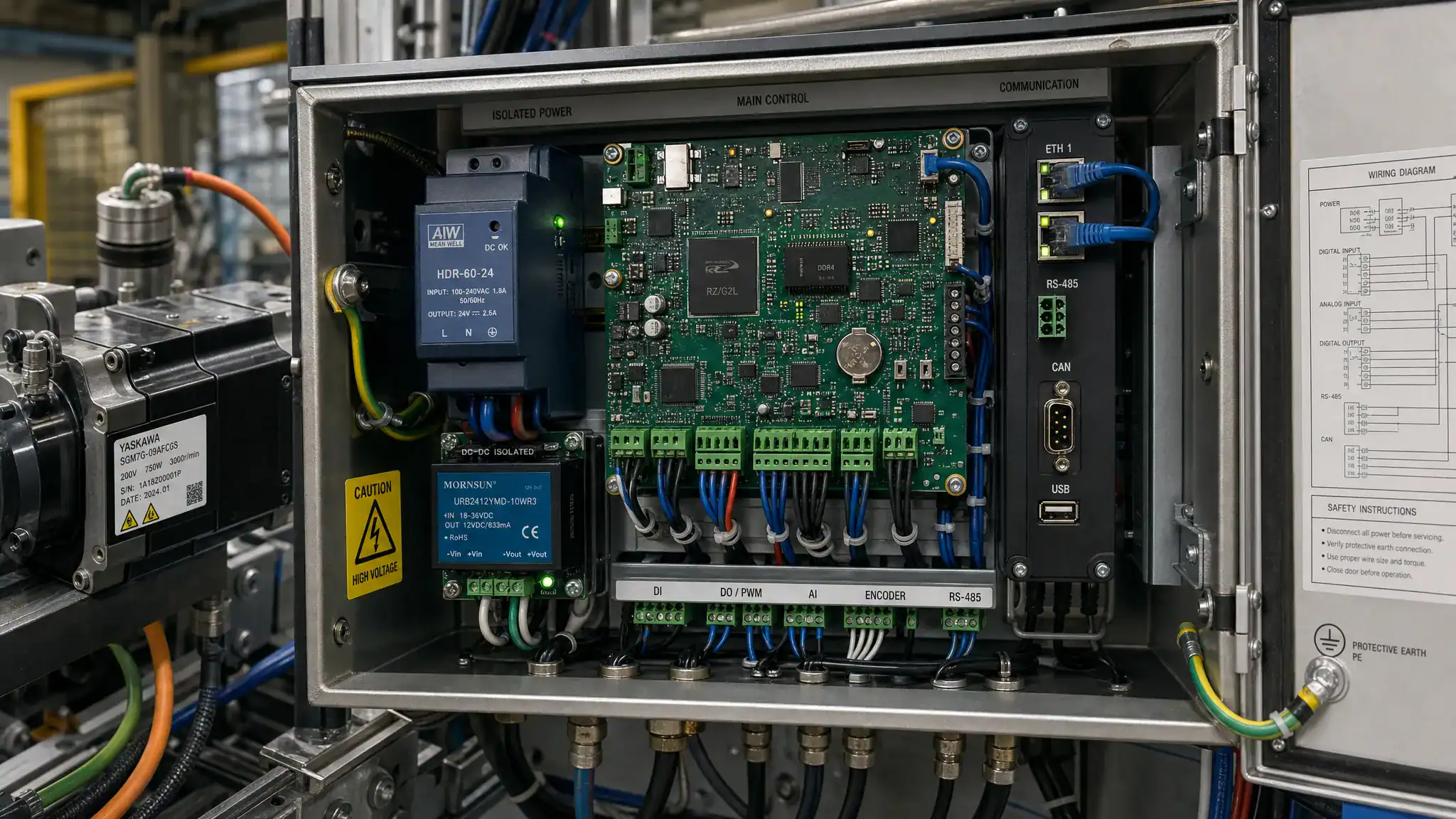 Automotive embedded control unit connected to sensors and actuators