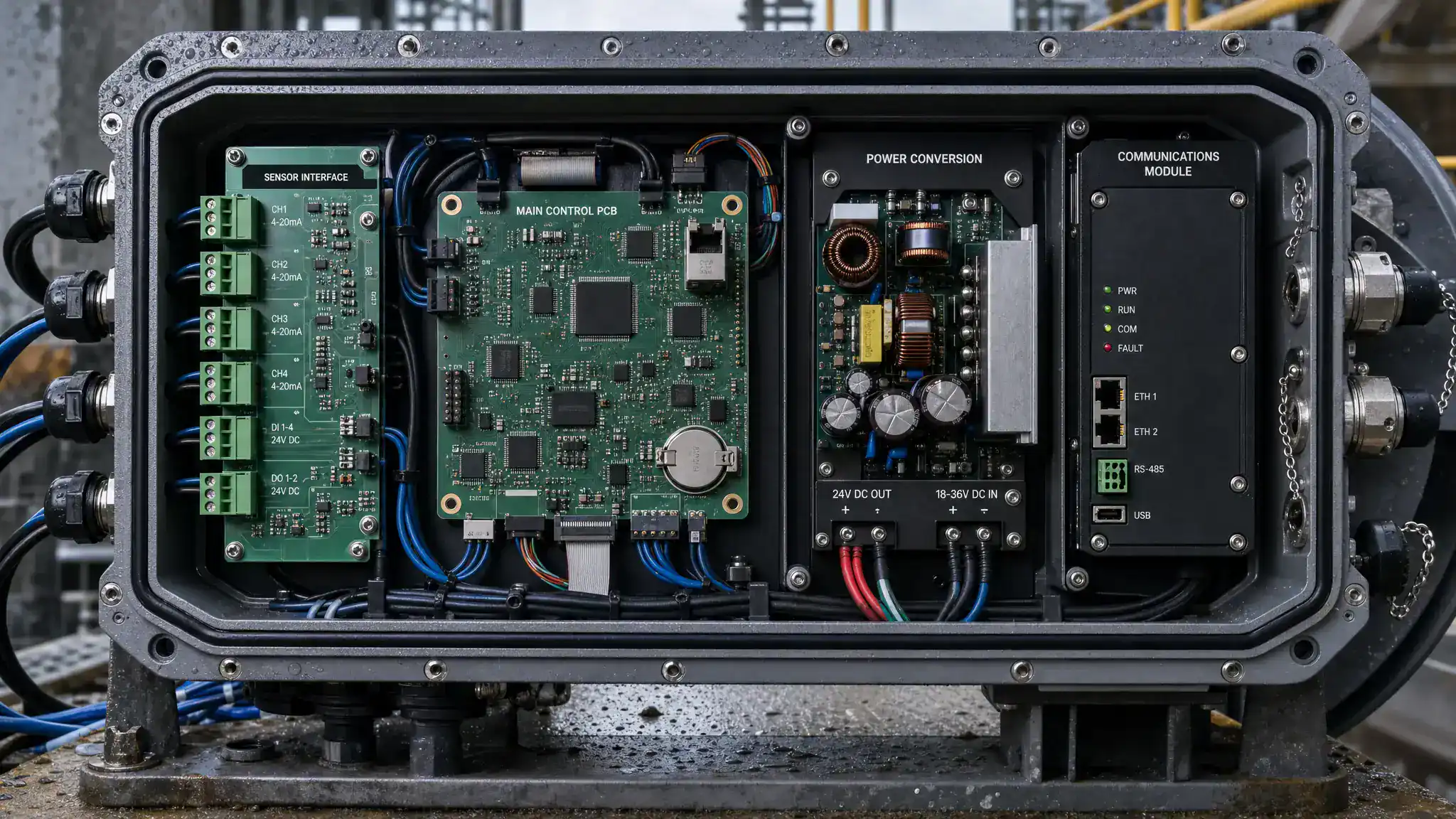embedded system architecture connecting sensors control power and communication
