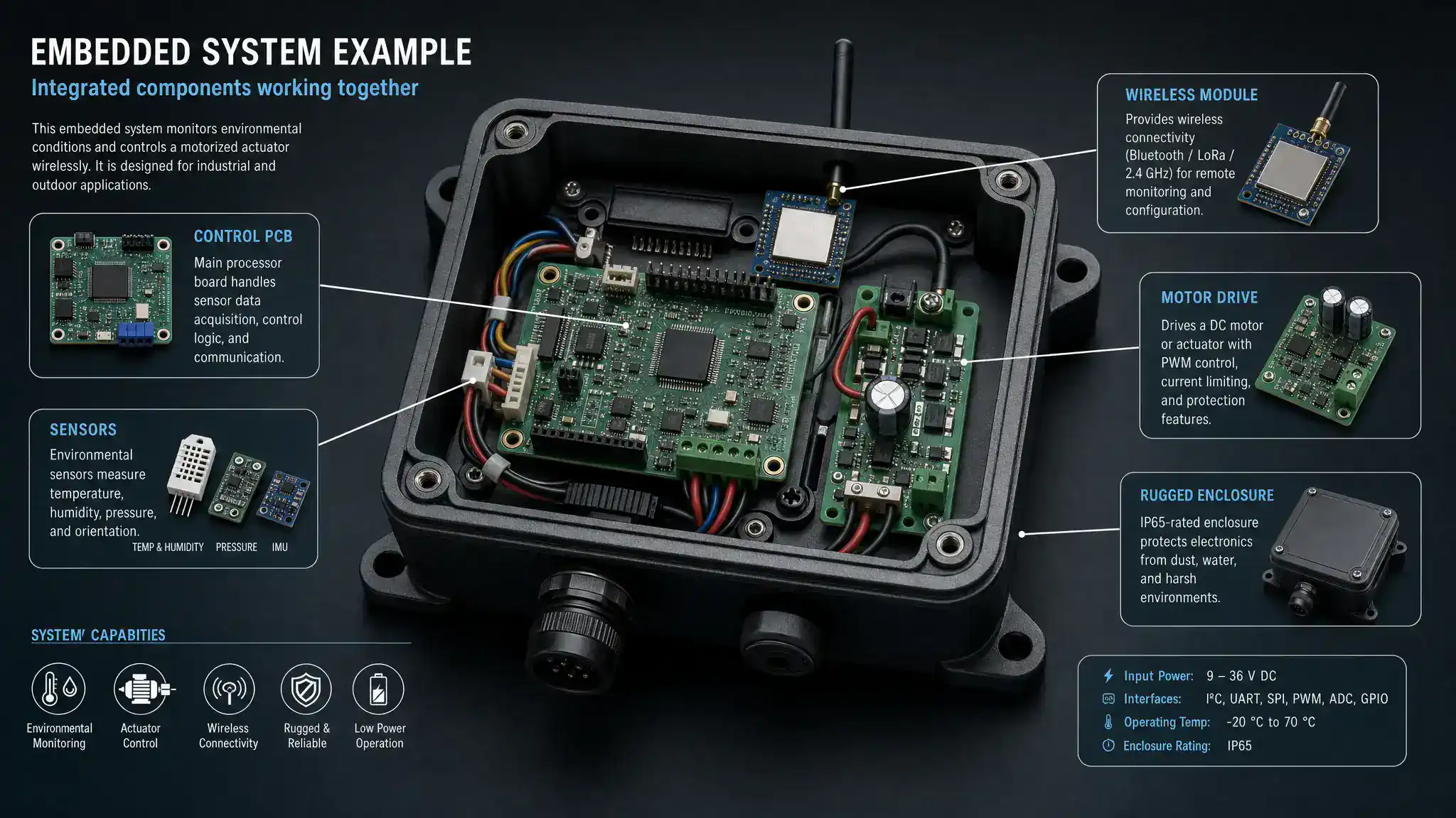 Embedded system architecture connecting sensors, firmware, power electronics and mechanical integration