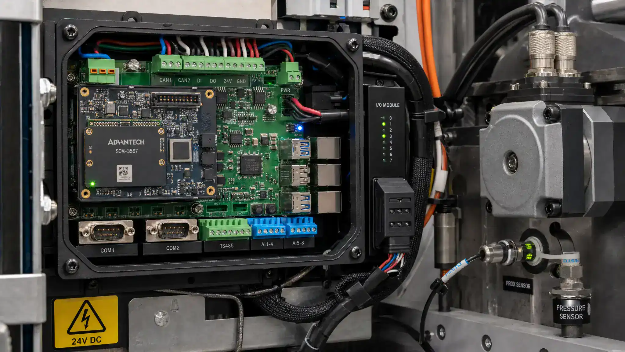 Prototype circuit board connected to test equipment for validation and production readiness