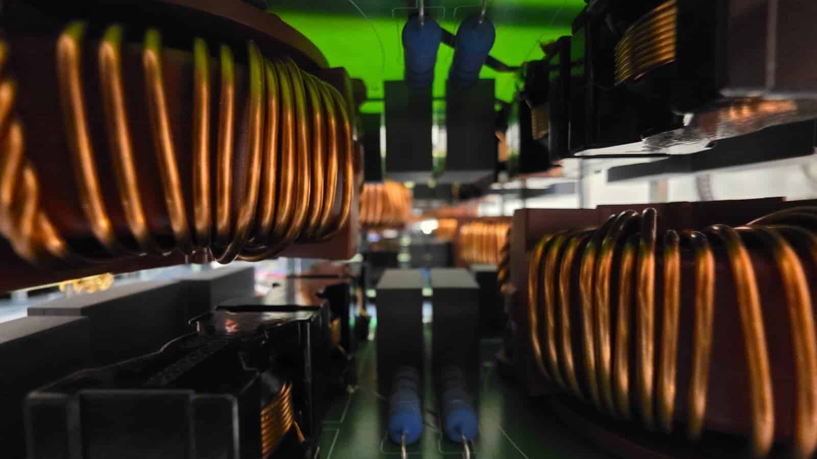 Prototype PCB connected to measurement equipment during EMC pre-compliance testing