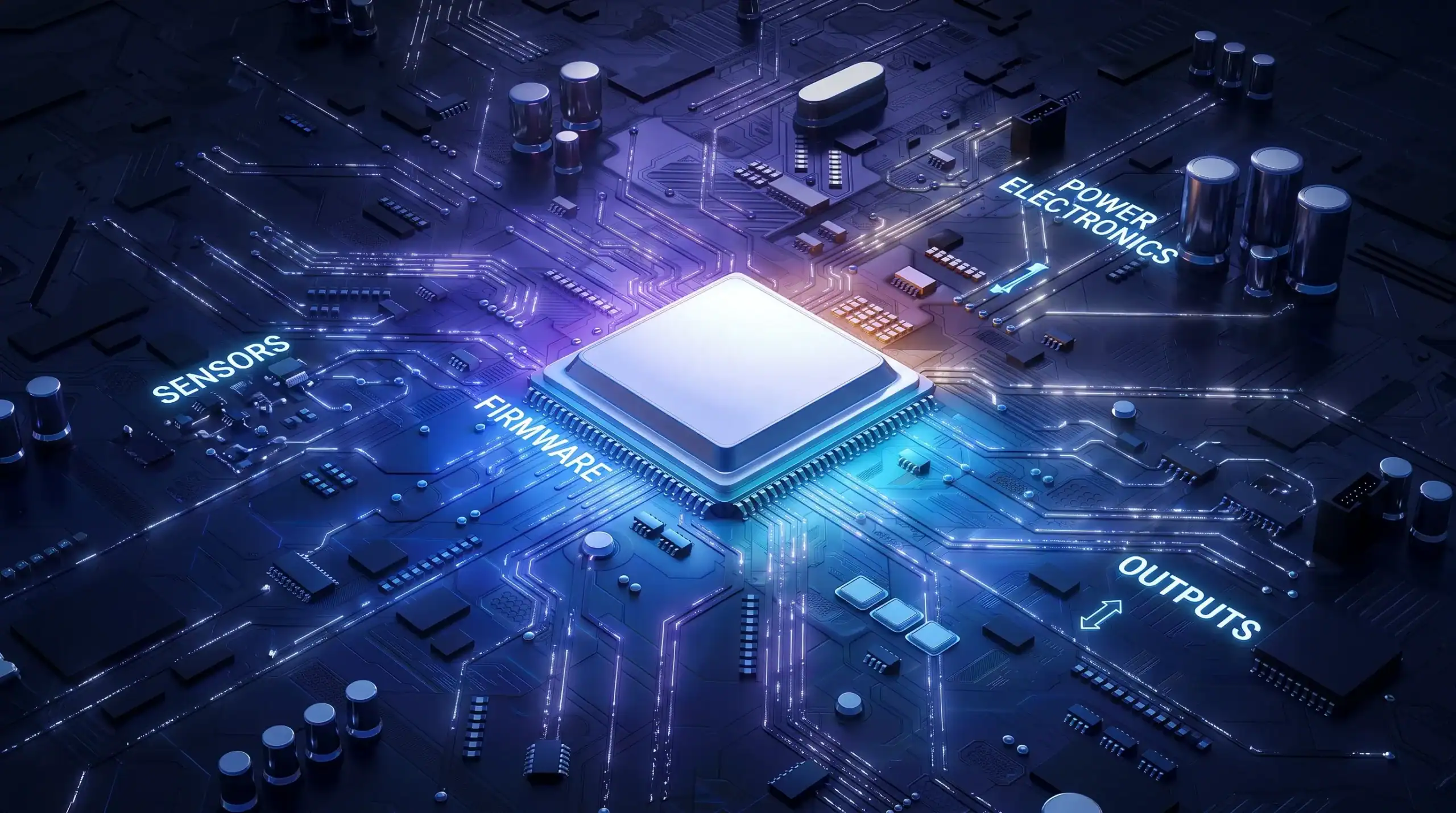 embedded system architecture connecting sensors firmware power electronics and outputs