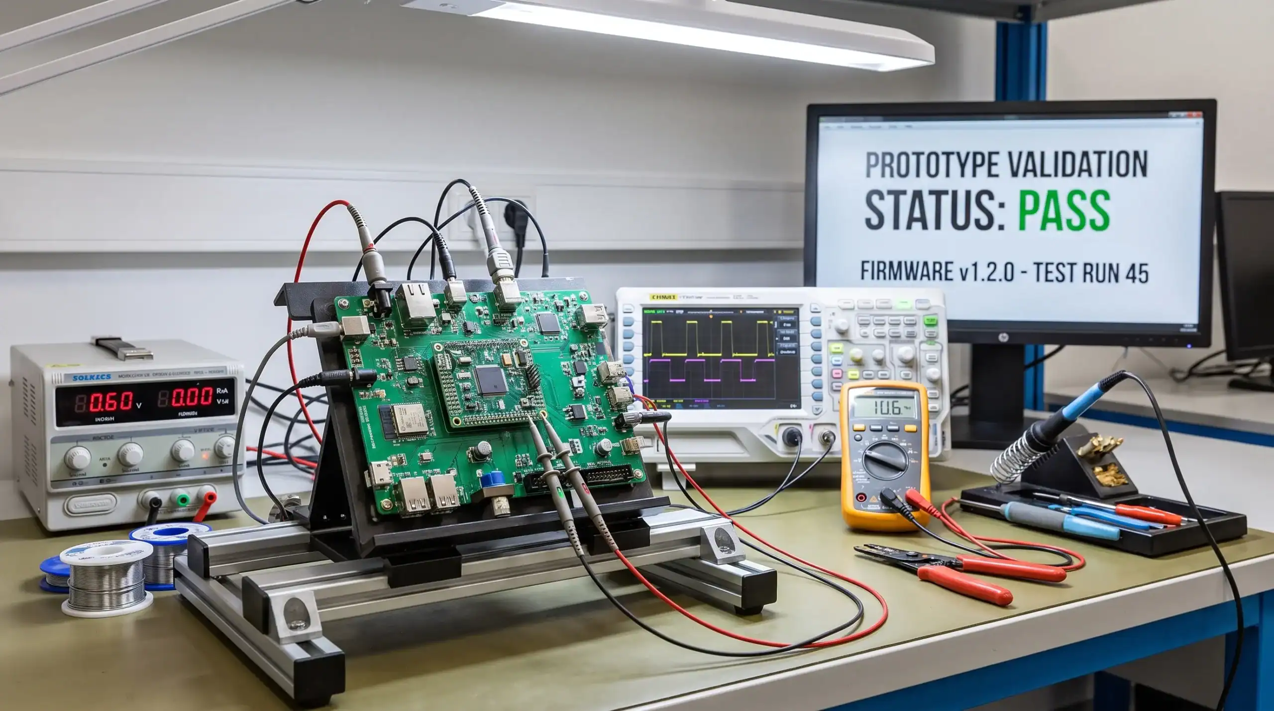 prototype embedded electronics test setup for validation before production
